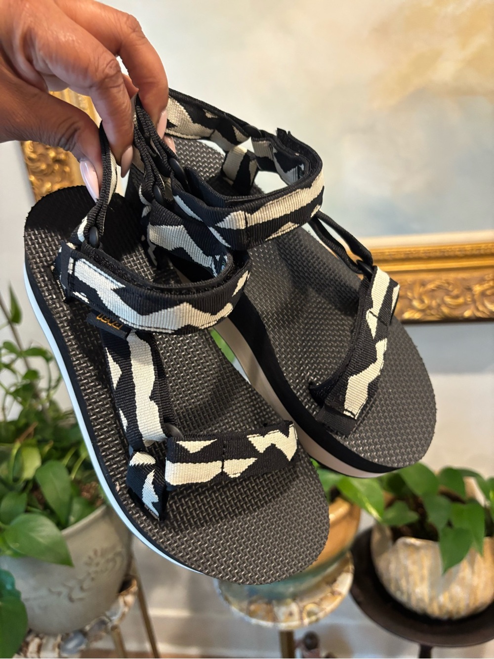 TEVA - Black and White Patterned Outdoor Sandals